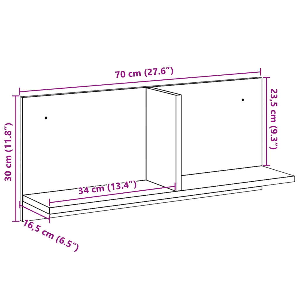 Mobile a Parete 70x16,5x30 cm Rovere Fumo in Legno Multistrato