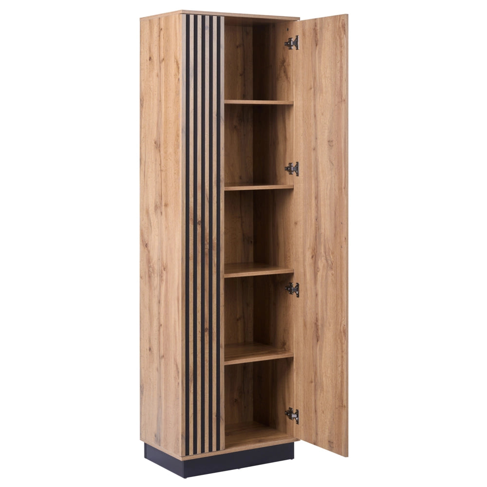 Armadio in MDF marrone con 4 ripiani e 2 ante, finitura melaminica, alto e stretto, per camera da letto o ingresso, in stile moderno