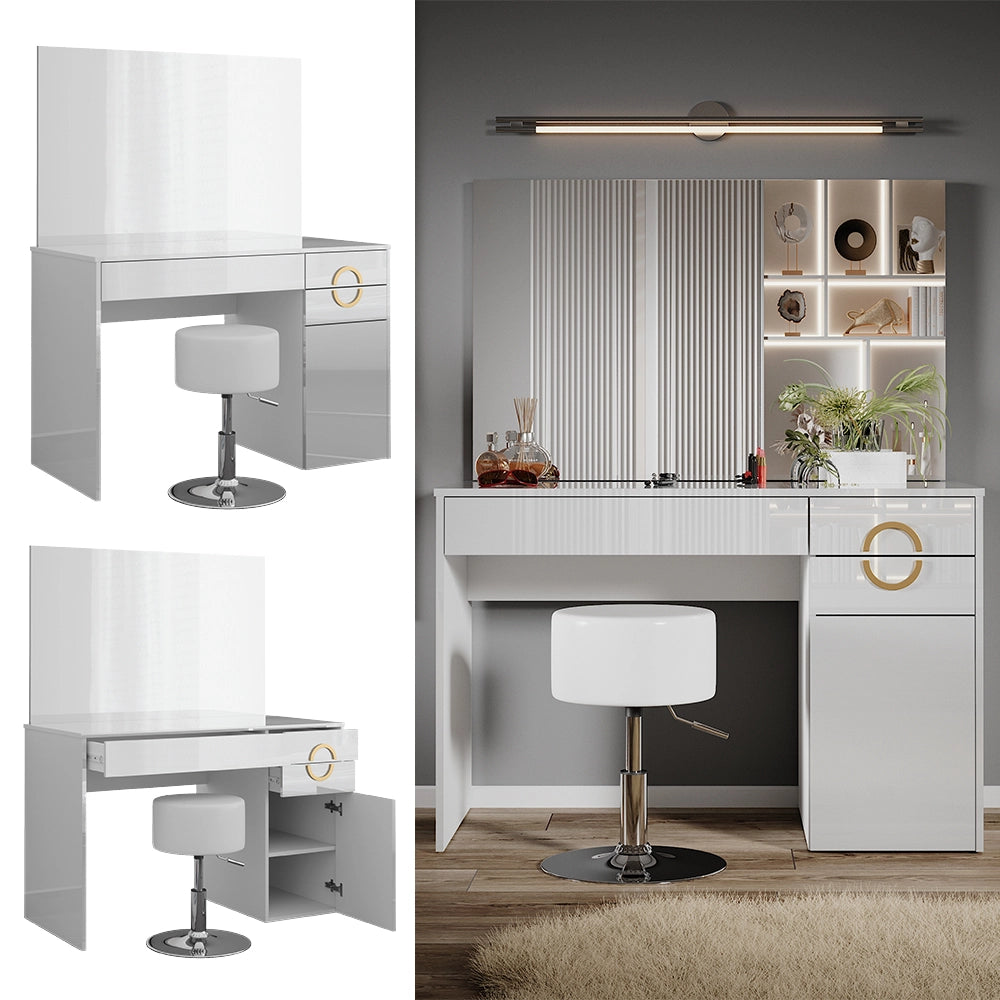 Vicco Tavolo da toeletta Bianco 115 cm con sgabello