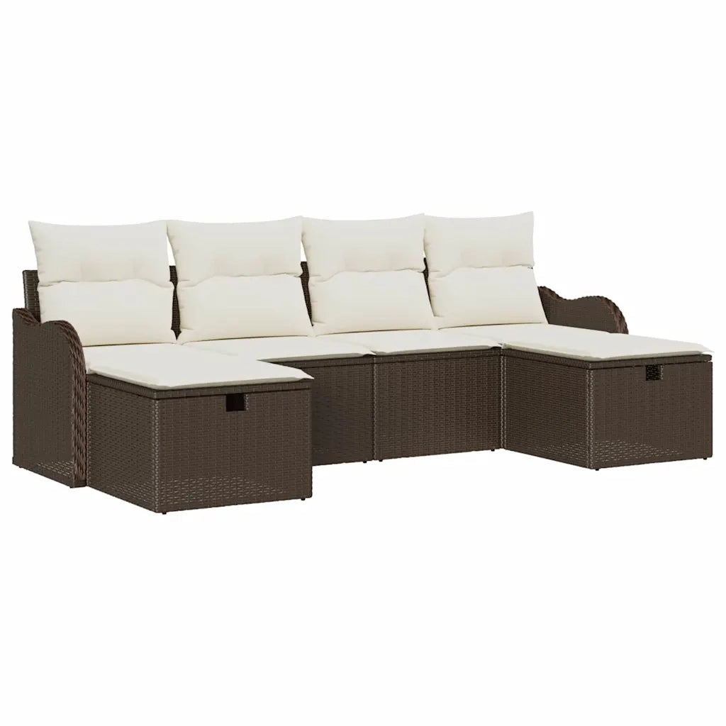 Set Divano da Giardino con cuscino 6 pcs Marrone Poly Rattan