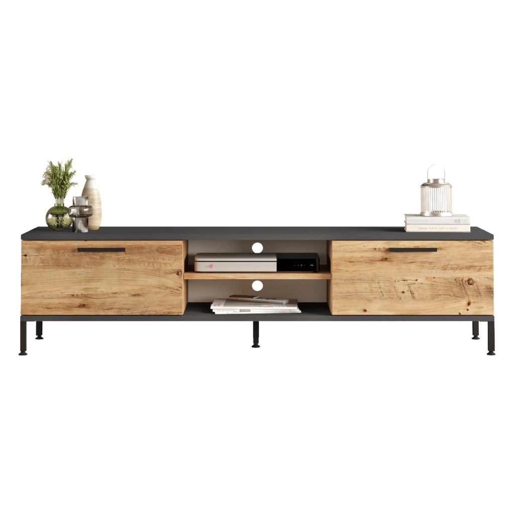 Crissolo, Mobile Porta tv un Ripiano, 160x35x39h cm Marrone Rovere