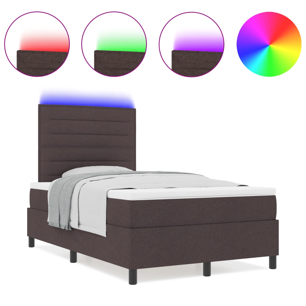 Letto Box Spring con Materasso & LED Marrone Scuro 120x200 cm Tessuto