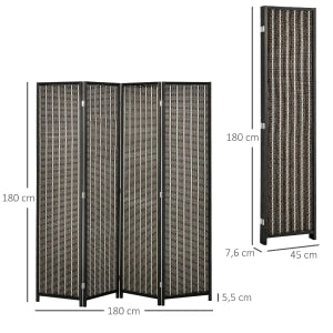 PARAVENTO 4 pannelli pieghevole 180x180 cm bambù marrone