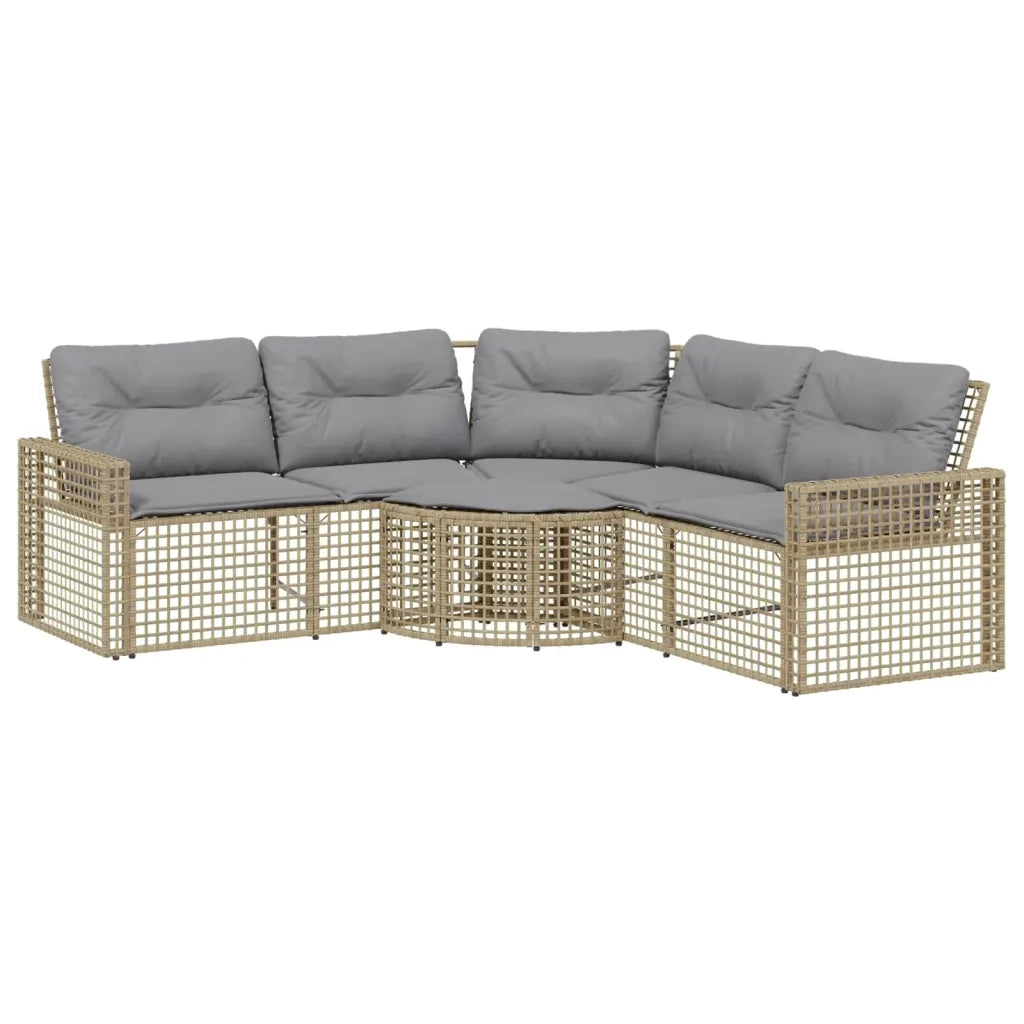 Divano da Giardino a L con Cuscini e Pouf-Sofa da Giardino-Divano da esterno Beige in Polyrattan 988426