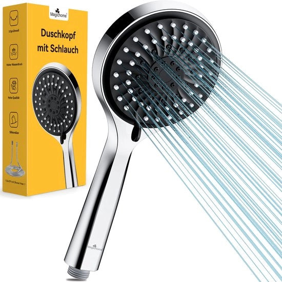Douchekop con 5 impostazioni di getto, alta pressione, douchekop manuale con funzione di risparmio d'acqua, grande douchekop per risparmio d'acqua.