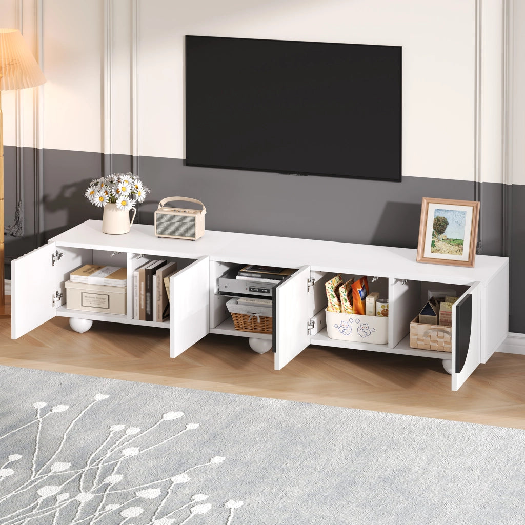 OKWISH Mobile TV con 2 Ante e 1 Vano Aperto, Apertura a Pressione, per Soggiorno, MDF, Bianco, 180 x 40 x 41.5 cm