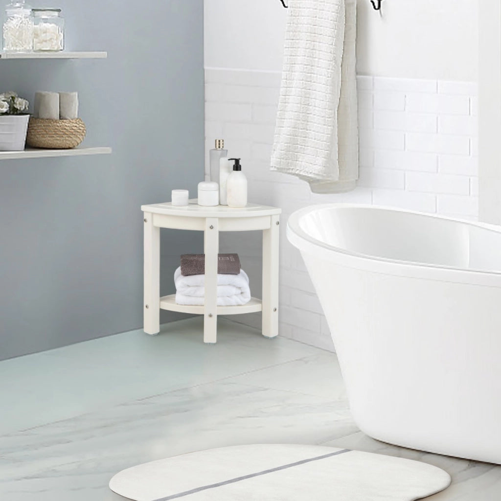 Panca angolare per doccia con ripiano per rasarsi, Poggiapiedi impermeabile per bagno a 2 livelli Bianco-Sedie per doccia