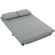 Divano Letto 2 Posti 135x90x78 cm con 2 Cuscini Struttura in Legno e Acciaio in Tessuto Effetto Lino Grigio Chiaro