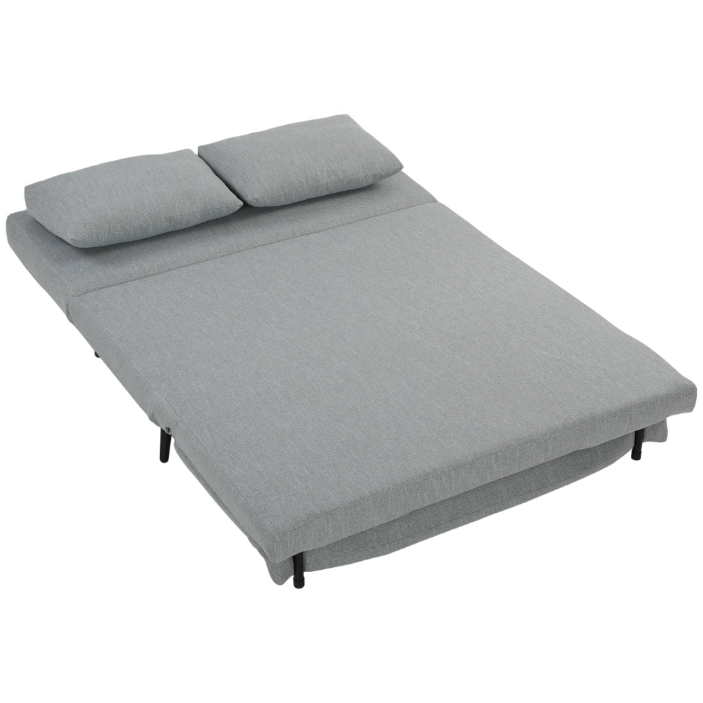 Divano Letto 2 Posti 135x90x78 cm con 2 Cuscini Struttura in Legno e Acciaio in Tessuto Effetto Lino Grigio Chiaro
