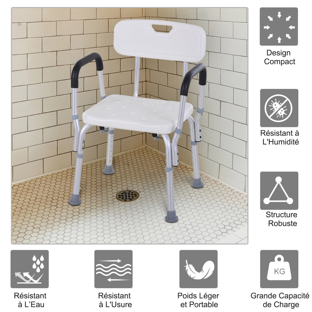 Sedia da Doccia Ergonomica ¨C zephmum ¨C Altezza Regolabile Antiscivolo Colore Bianco