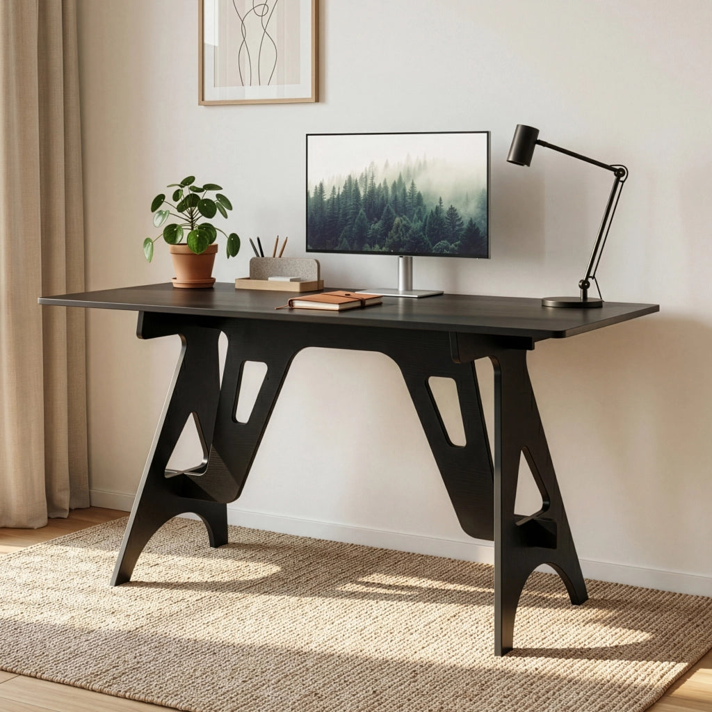Scrivania Bostenenna con Struttura Geometrica 120 x 60 x 75 cm - Nero Effetto Legno [en.casa]