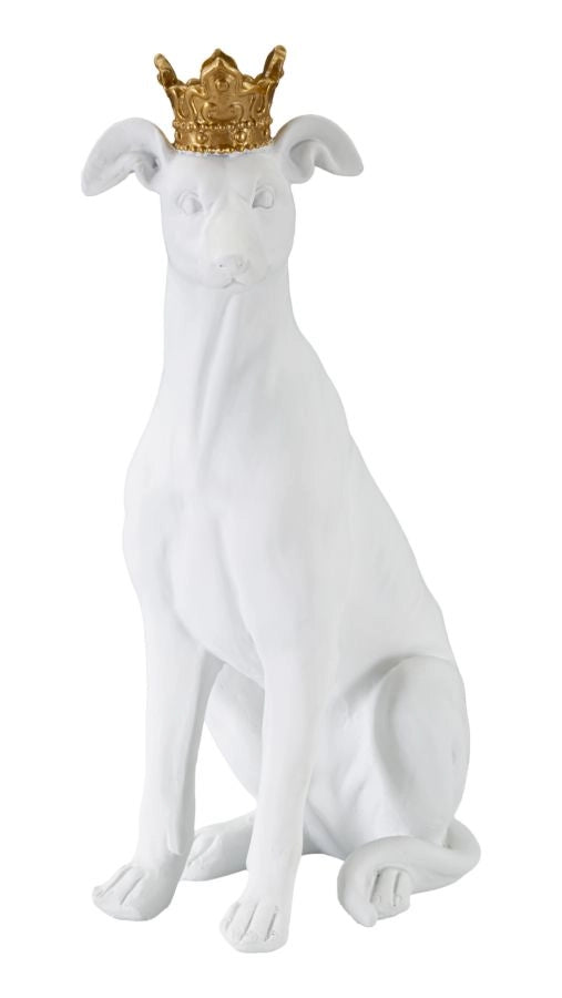 Statua Cane con Corona Bianco 20x12,5x33 cm in Poliresina