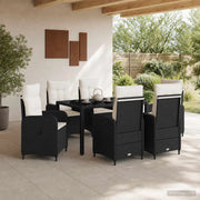 Set da pranzo per esterni 7 pz Nero e Bianco Crema polyrattan 3422301