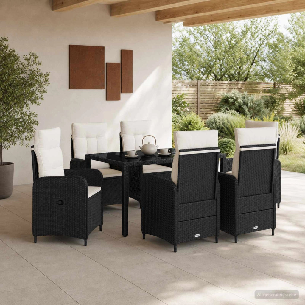 Set da pranzo per esterni 7 pz Nero e Bianco Crema polyrattan 3422301