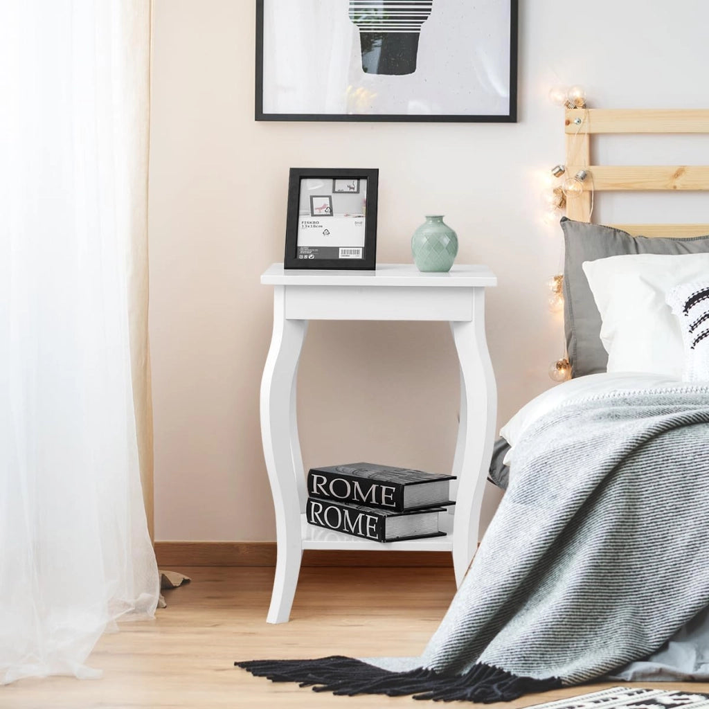 Comodino, Comodino da Divano a 2Livelli, Tavolino per la Camera da Letto, Capacità di peso di 17 kg, 40 x 40 x 60 cm (2, bianco)
