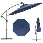 Ombrellone a braccio 3m girevole a 360° con 24 luci LED solari inclinabile e regolabile in alluminio blu scuro 20_0013012