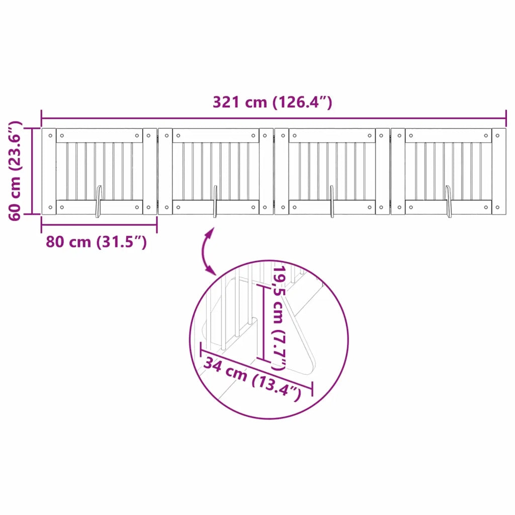Cancello per cani pieghevole con supporti 4 pz 321 cm 892138
