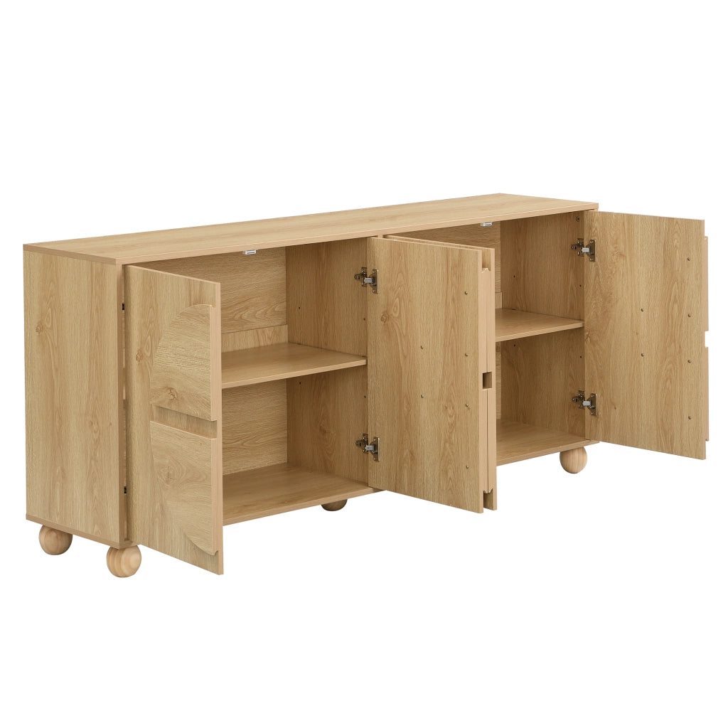 Sideboard a 4 ante con rilievo circolare; 160x38x76 cm; in MDF e pino; naturale
