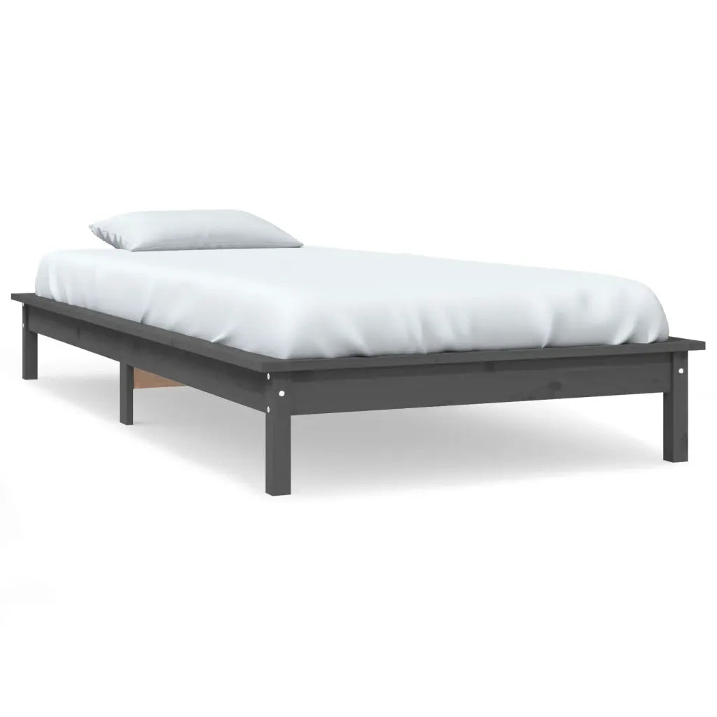 Giroletto-Struttura Letto Grigio 90x190 cm Single in Legno Massello di Pino