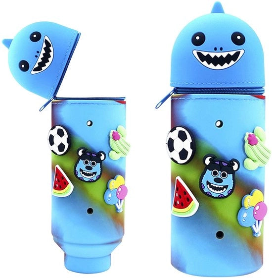 Etui 2-in-1 per bambini, tas siliconico morbido, etui in piedi, custodia per animali di peluche, etui cartoon per ragazze e ragazzi (squalo)