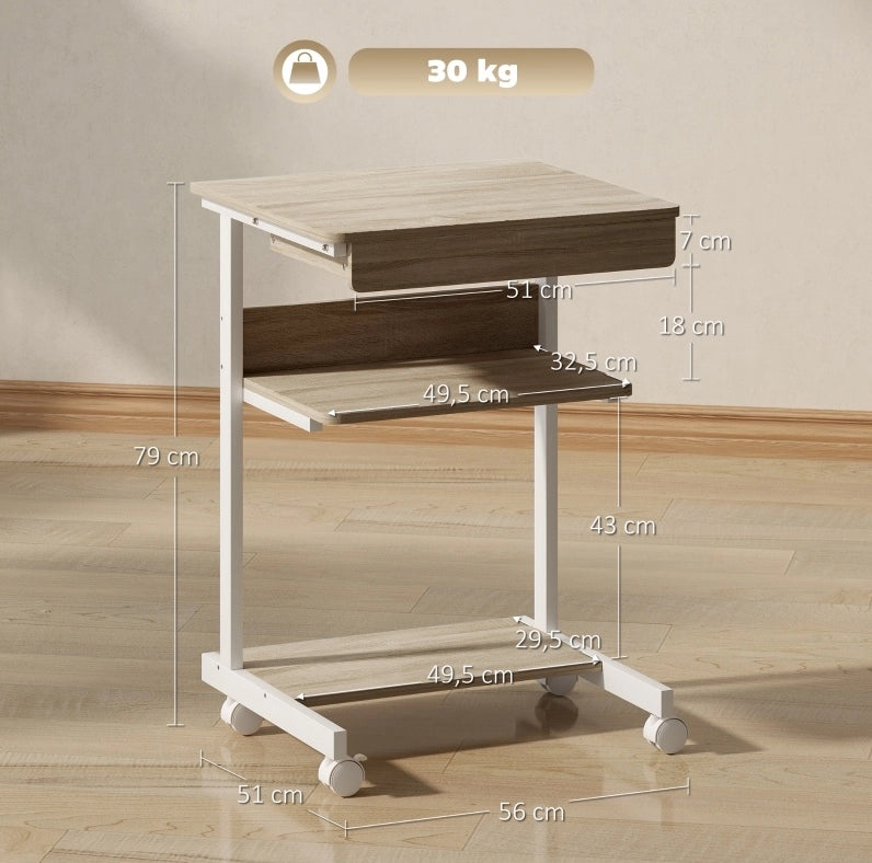 Scrivania compatta mobile con cassetto e ripiani