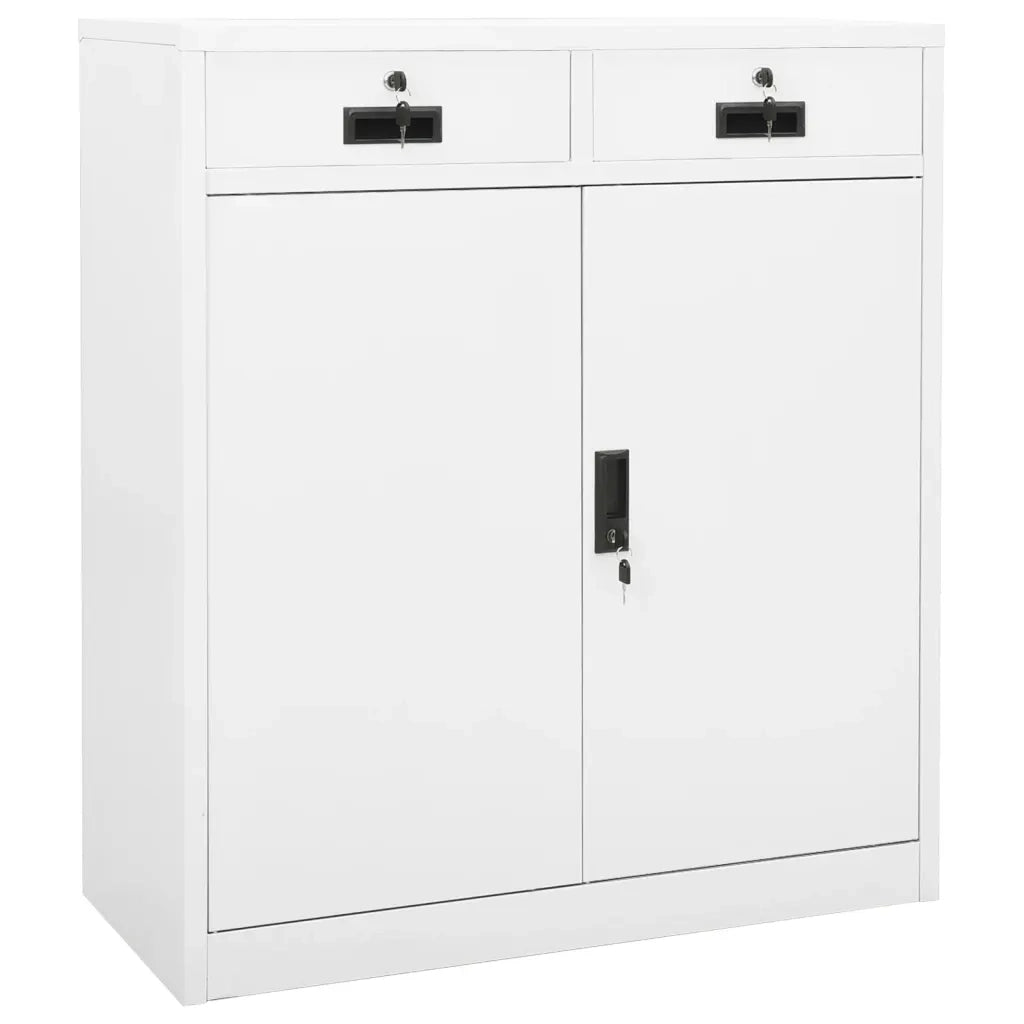 Mobile contenitore da ufficio resistente con 2 ripiani regolabili 90 x 40 x 102 cm acciaio bianco 02_0046907