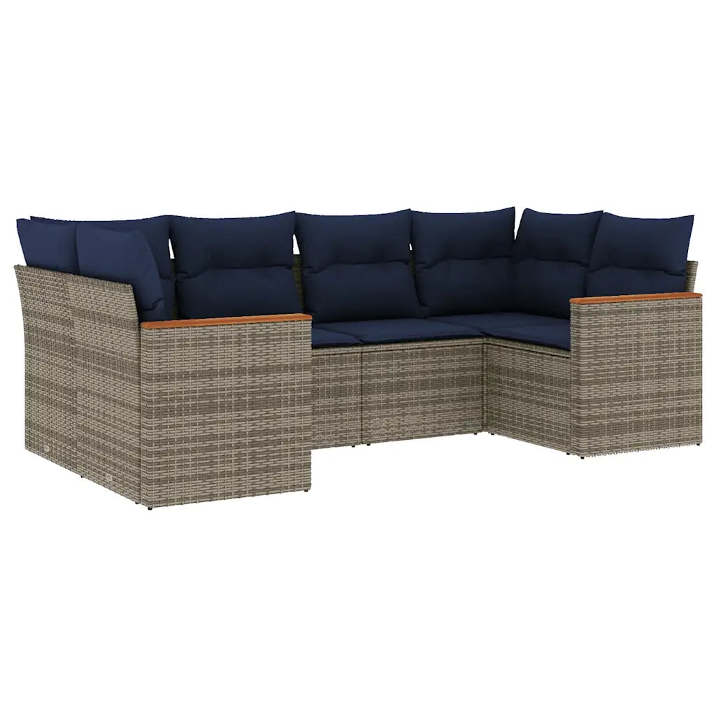 Set Divani da Giardino 6 pz con Cuscini Grigio in Polyrattan 3226264