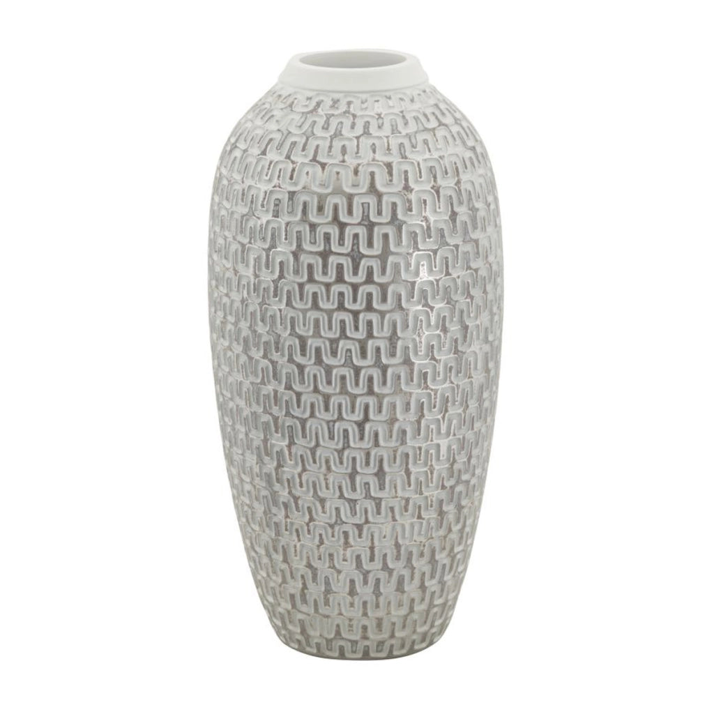 Vaso Decorativo VKH675, Bianco, Poliresina, 21x21x43 cm