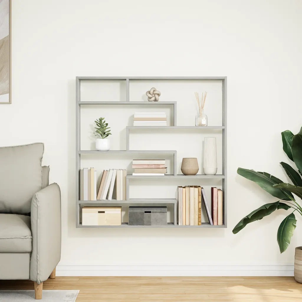 Mensola a Cubo da Parete 7 Scomparti Truciolato Grigio Sonoma 860027