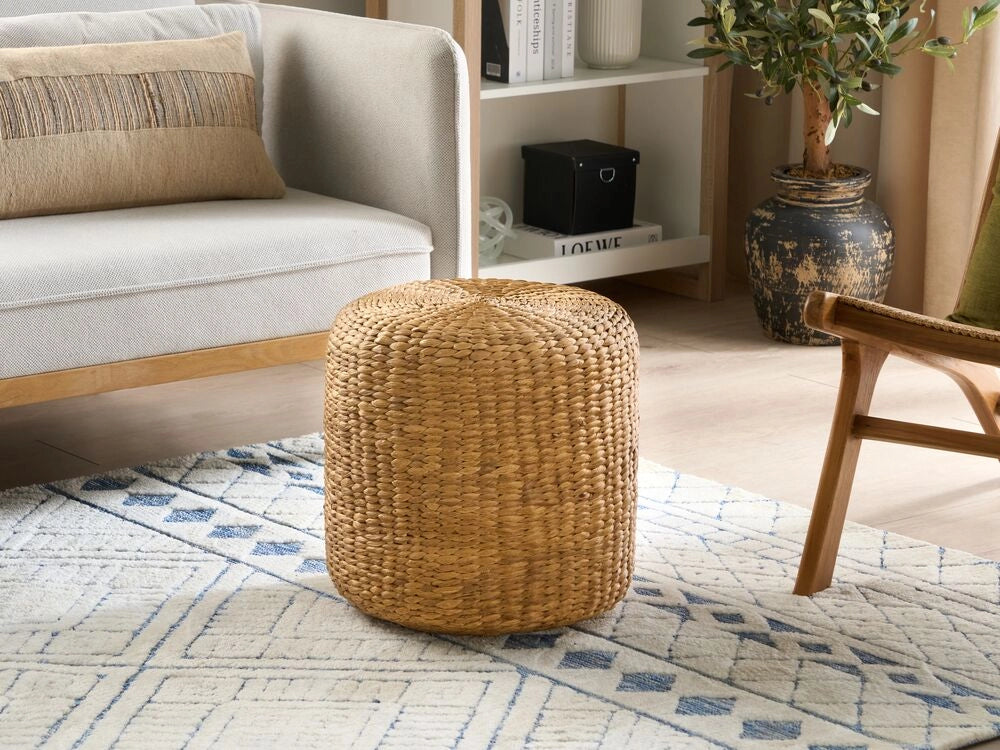 Pouf naturale marrone chiaro giacinto d'acqua 40 cm polistirolo riempimento ottomana stile Boho soggiorno