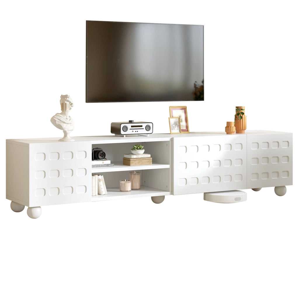 Mobile porta TV per televisore fino a 80 pollici con 3 ante e 2 vani semiaperti per soggiorno bianco 200 × 40 × 44 cm
