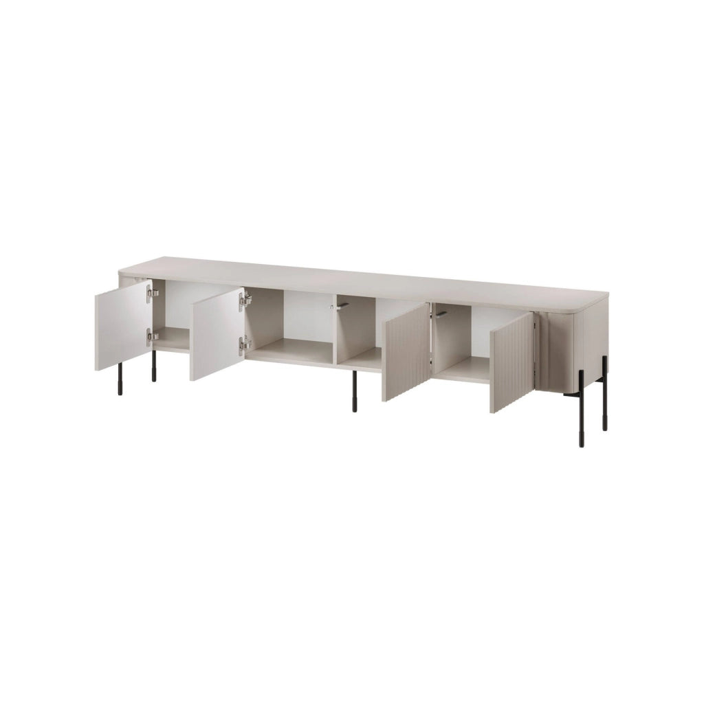 Mobile porta TV Brembana, Madia da salotto con quattro ante battenti, Rialzato da terra, 190x40 h50 cm, Beige