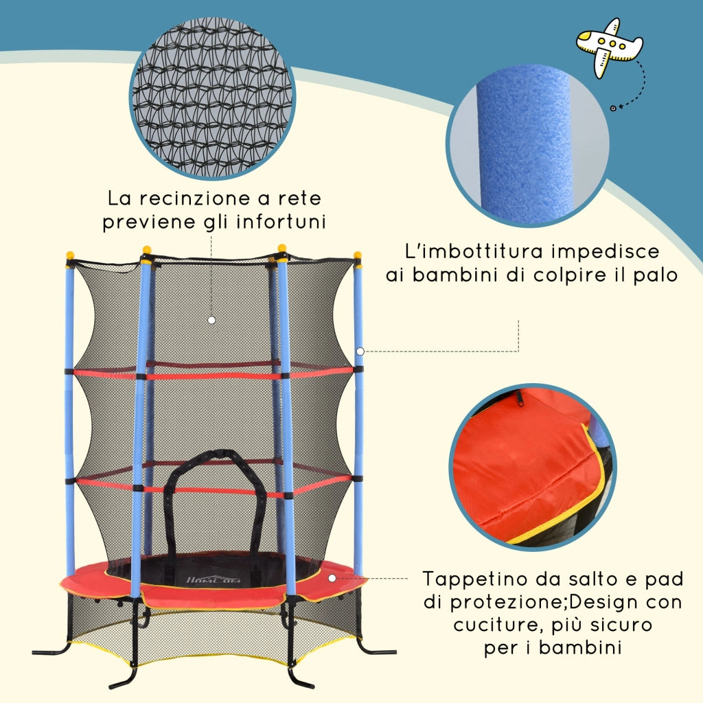 Trampolino Elastico per Bambini da 3 Anni Ø175 cm con Rete di Protezione Multicolore