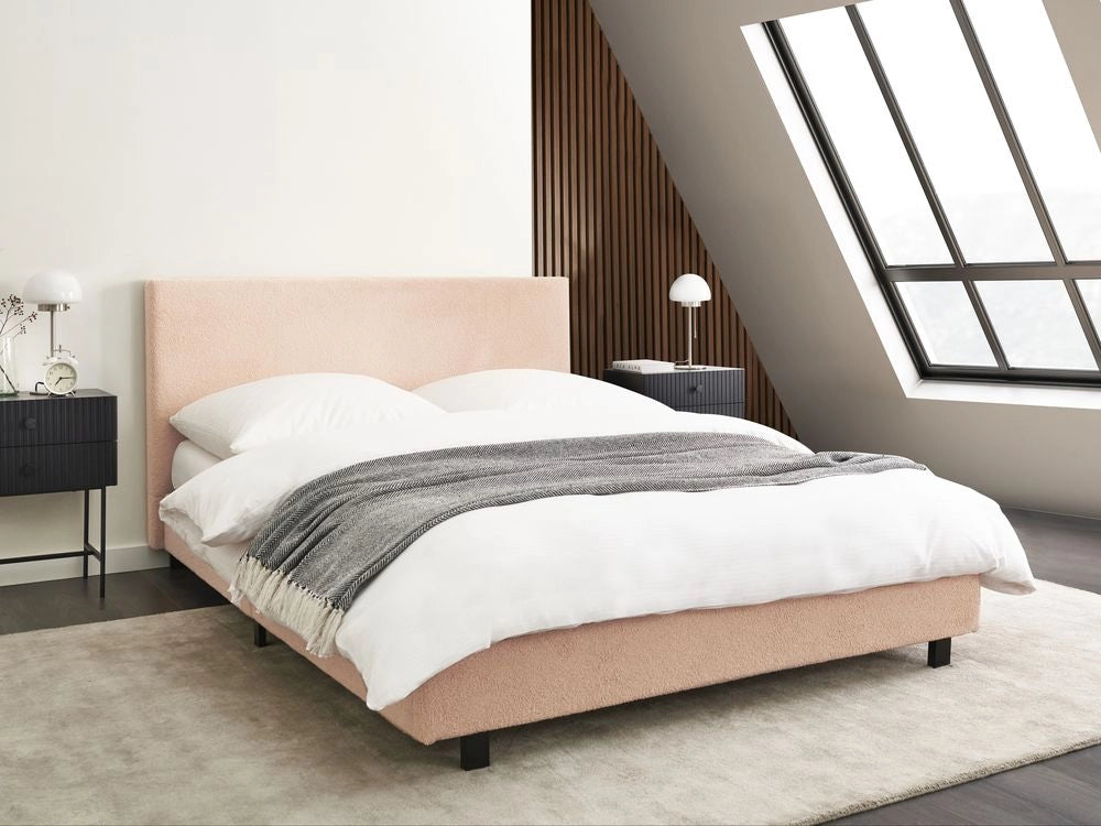 Letto matrimoniale imbottito bouclé 140 x 200 cm con rete e testata beige