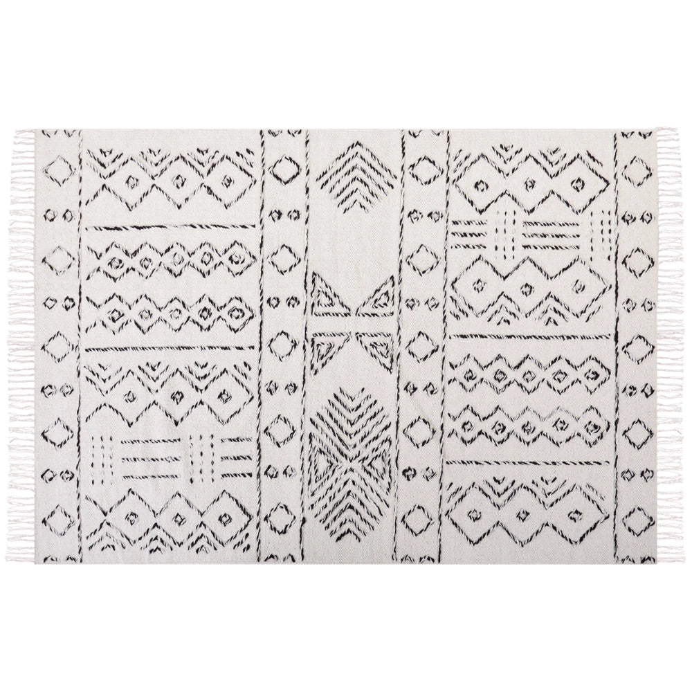 Tappeto in lana bianco sporco e nero con motivo azteco 160 x 230 cm a pelo basso Moderno Vintage