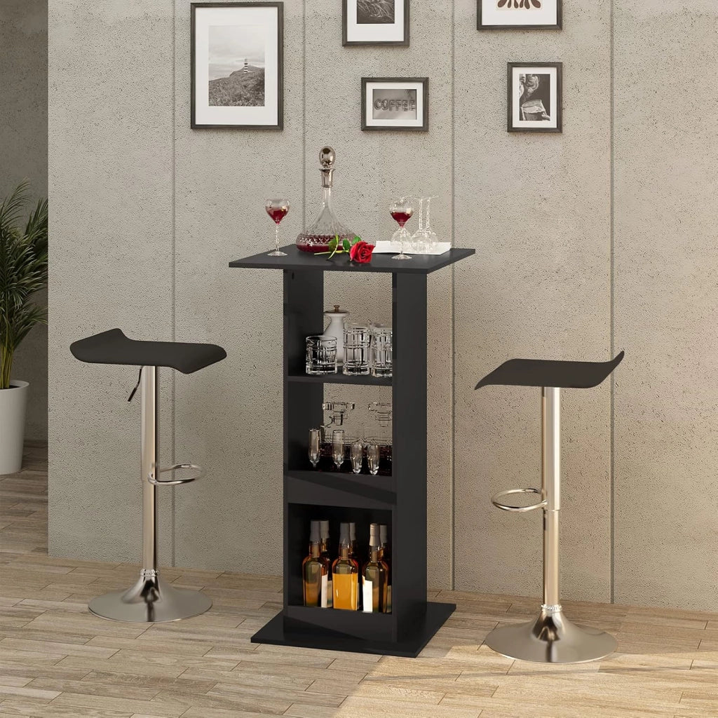 Tavolo da Bar Quadrato, Tavolino Alto e Stretto con 3 Ripiani, Tavolo Alto Cucina, Sala da Pranzo, Bistrot, in Truciolare, 60x60x109 cm, Nero