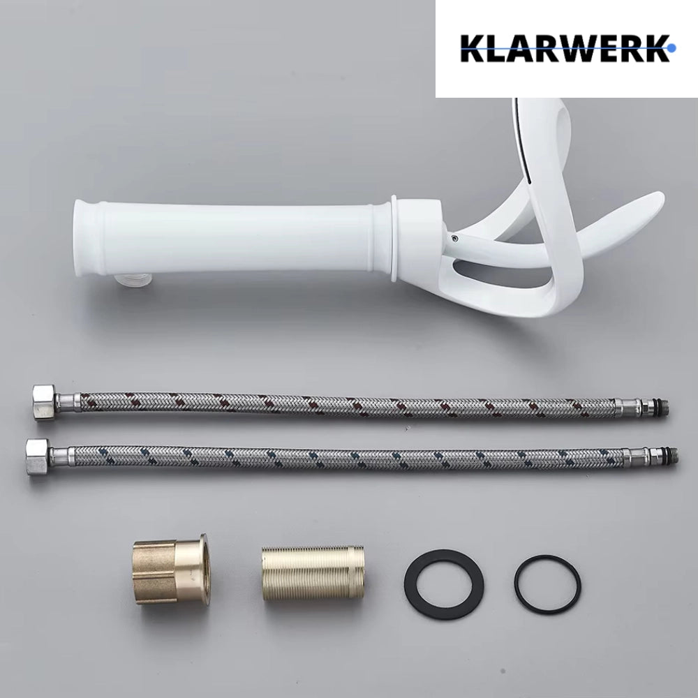 NAVIS | Rubinetto da bagno a cascata di design bianco alto | Elegante  in acciaio inox premium per lavelli alti miscelatore 2 attacchi