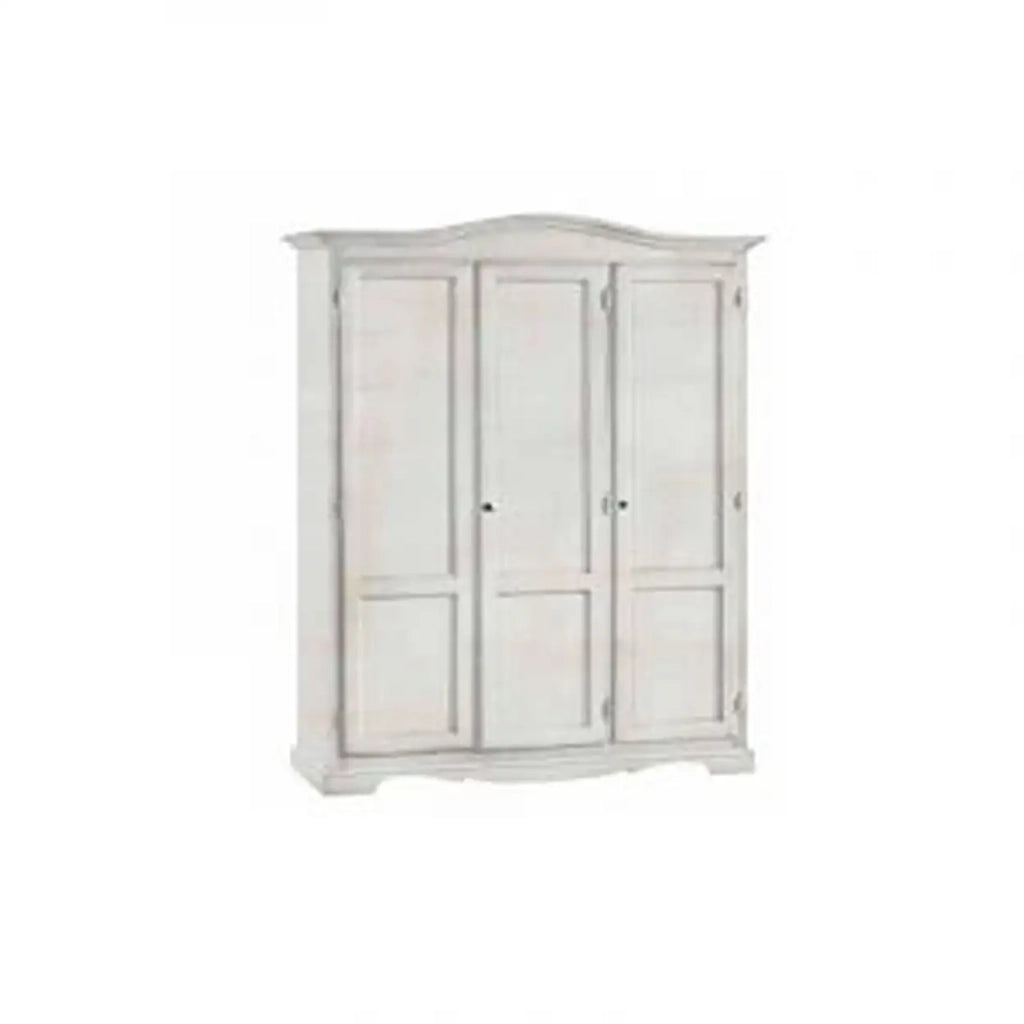 Armadio in legno 3 ante battenti Shabby chic mod gendarme mod bianco anticato