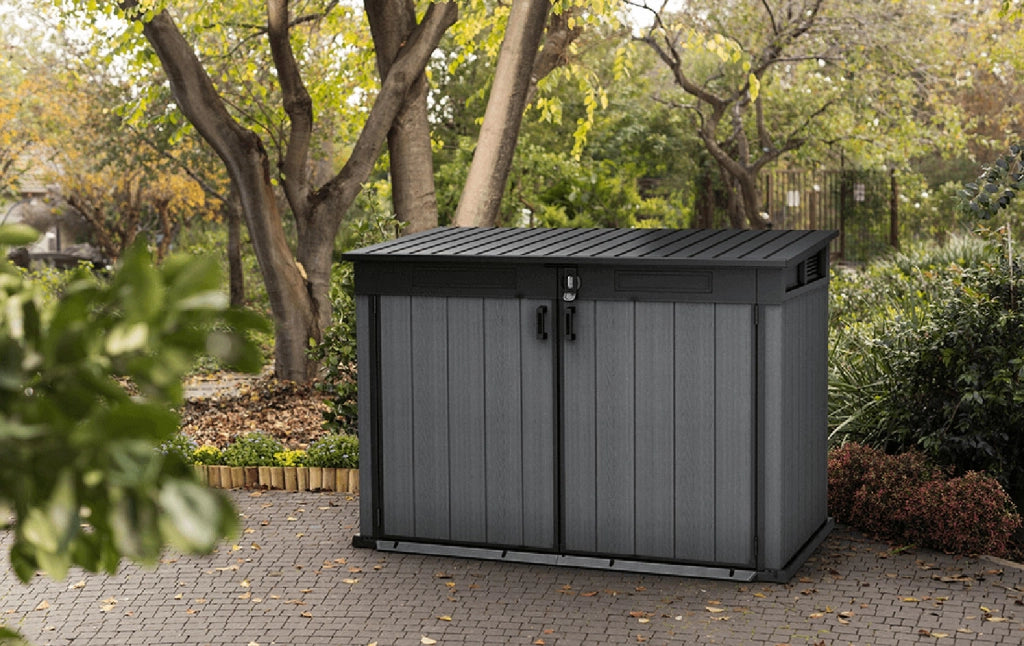 Armadio Porta Attrezzi o Bidoni Differenziata 2 Ante e Coperchio Keter Cortina Mega 190,5x109,3x132,5 cm in Evotech+