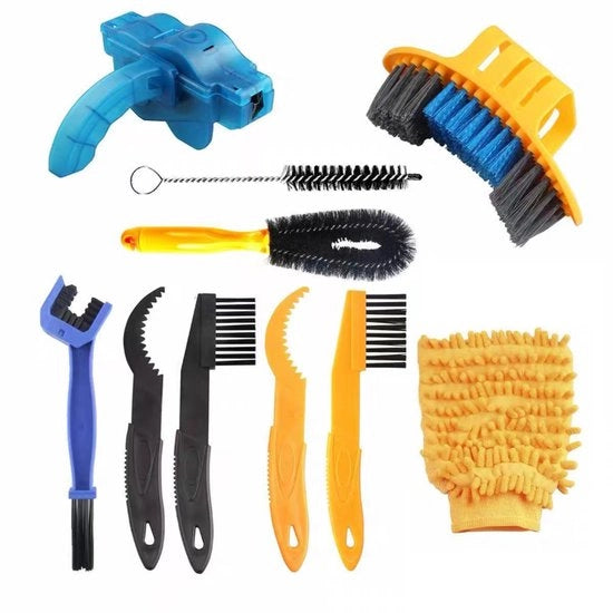 Kit di Pulizia Bicicletta 10 pezzi - Spazzola di Pulizia Bicicletta Precisa - Inclusa Spazzola per Catena e Pulitore di Catena - Kit Spazzola Pulizia Bicicletta - per Bicicletta Urbana, ibrida, da Montagna, da Strada, Bicicletta Pieghevole