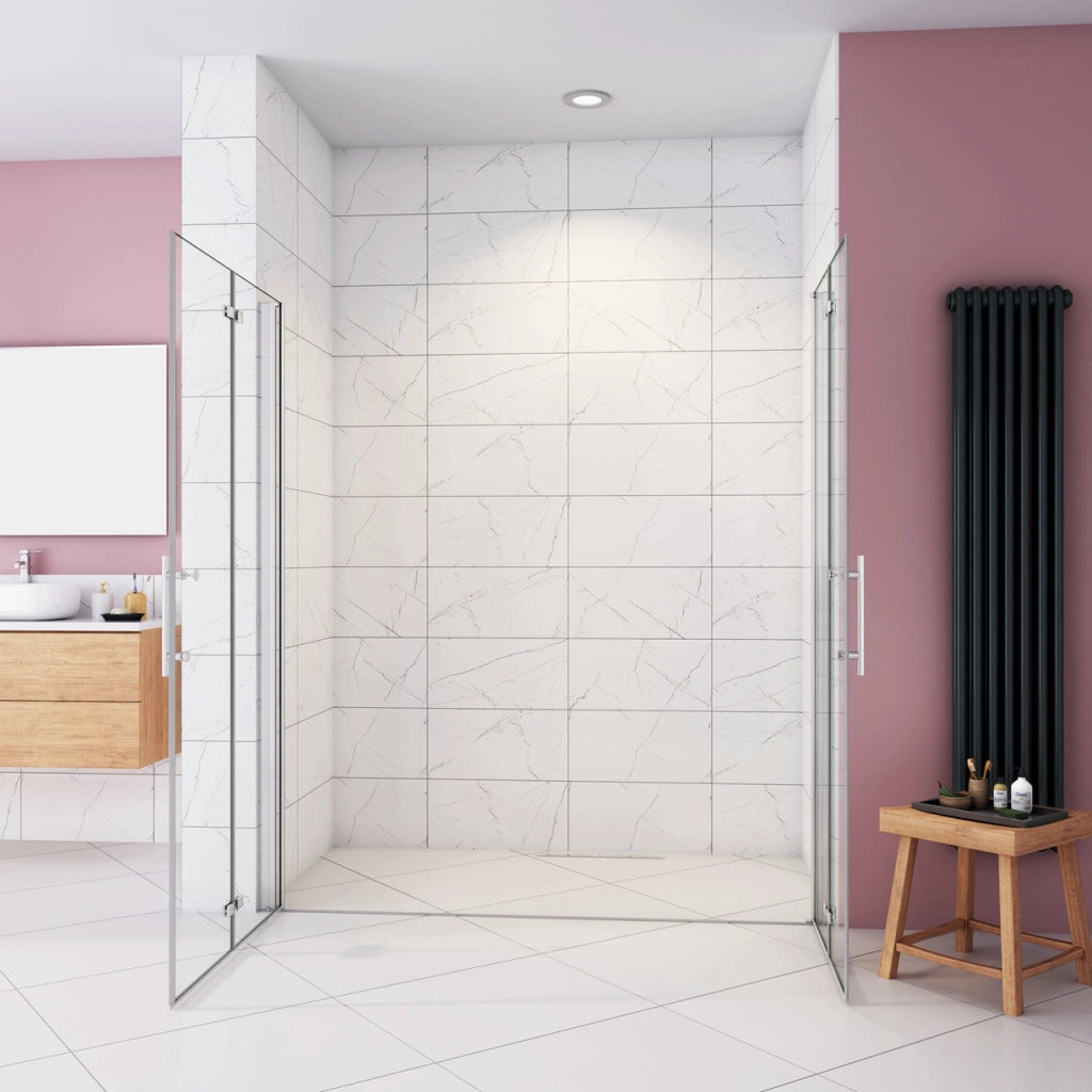 Box Doccia in Linea per Nicchia 185 cm Doppia Porta Battente 4 Ante Pieghevoli Saloon Vetro Temperato 6 mm Anticalcare 160 cm (76+90: 1578-1618 mm)
