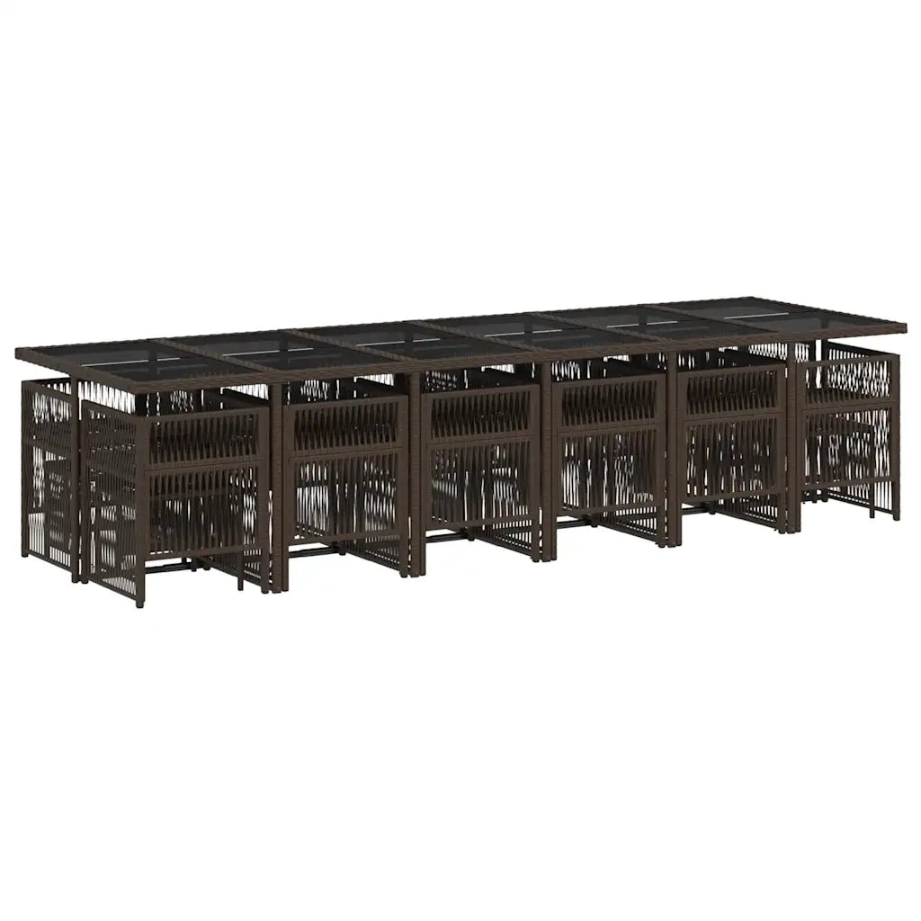 Set da Pranzo da Giardino 17 pz con Cuscini Marrone Polyrattan