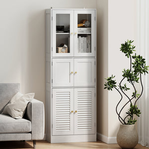 Mobile Bagno 60x30x170 cm con 3 Armadietti a 2 Ante in Vetro e Legno  Bianco