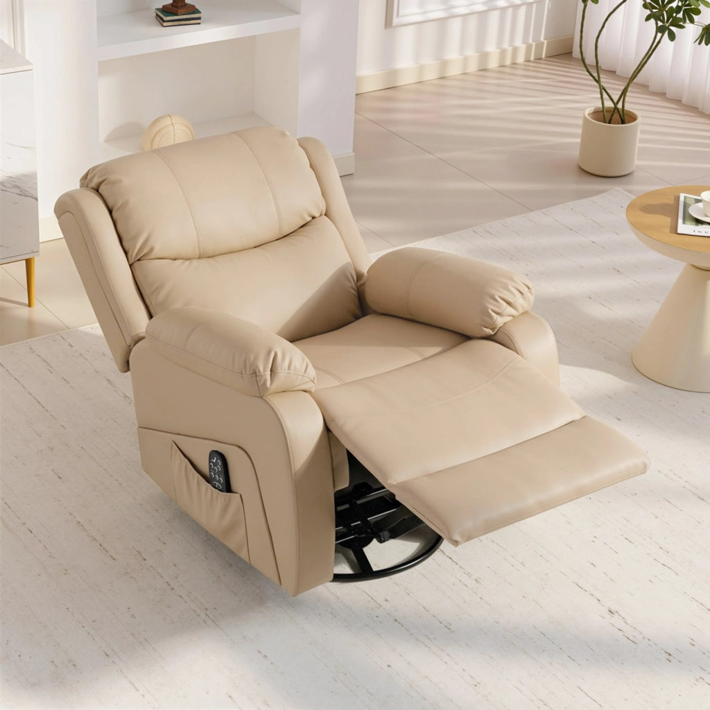 Poltrona Relax Reclinabile Massaggiante con Poggiapiedi ¨C zephmum ¨C Beige 87x97x100 cm