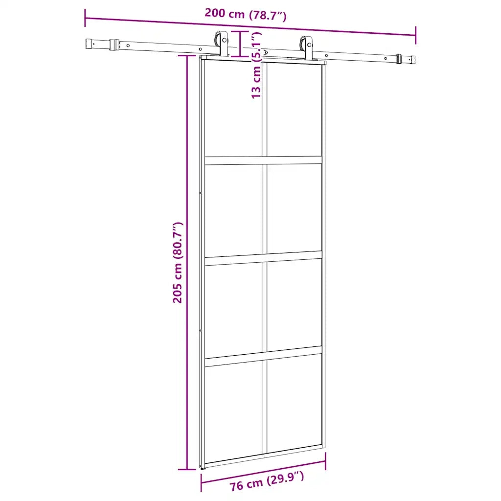 Porta Scorrevole Set Ferramenta Nera 76x205 cm Vetro Temperato