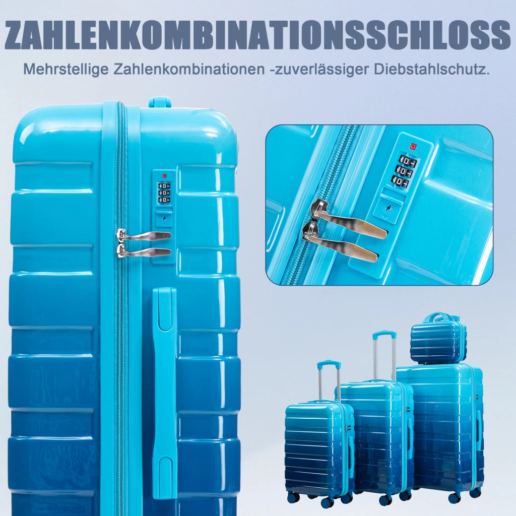 Set di 4 valigie rigide con trolley 360° in pc, manico telescopico a 3 livelli, blu 50.0 × 29.5 × 77.5 cm