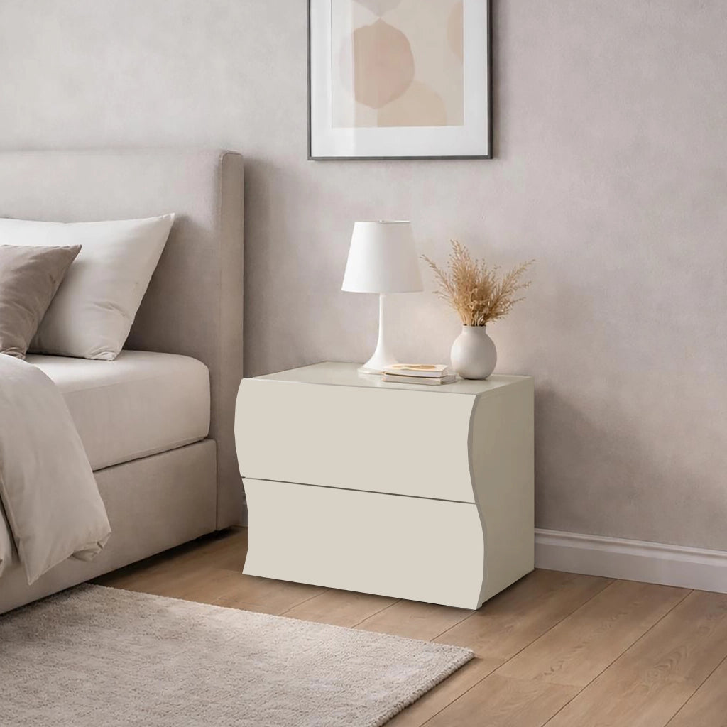 Comodino 2 Cassetti Onda 50x40x41,3 cm Finitura in Melamina Cachemire