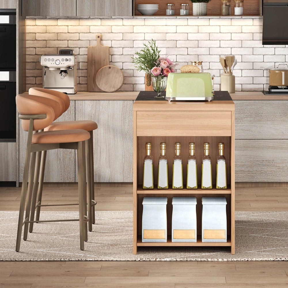 Tavolo da Pranzo con Isola Cucina ¨C Xylo ¨C Rovere/Nero Effetto Marmo, 5 Ripiani, Cassetto, 140x60x90