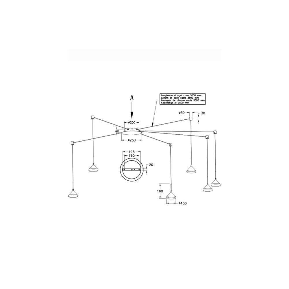 Lampada a Sospensione LED Isabella 48W 3000K Dimmerabile Ø350 cm Alluminio satinato - Lampadario in Metallo variaforma