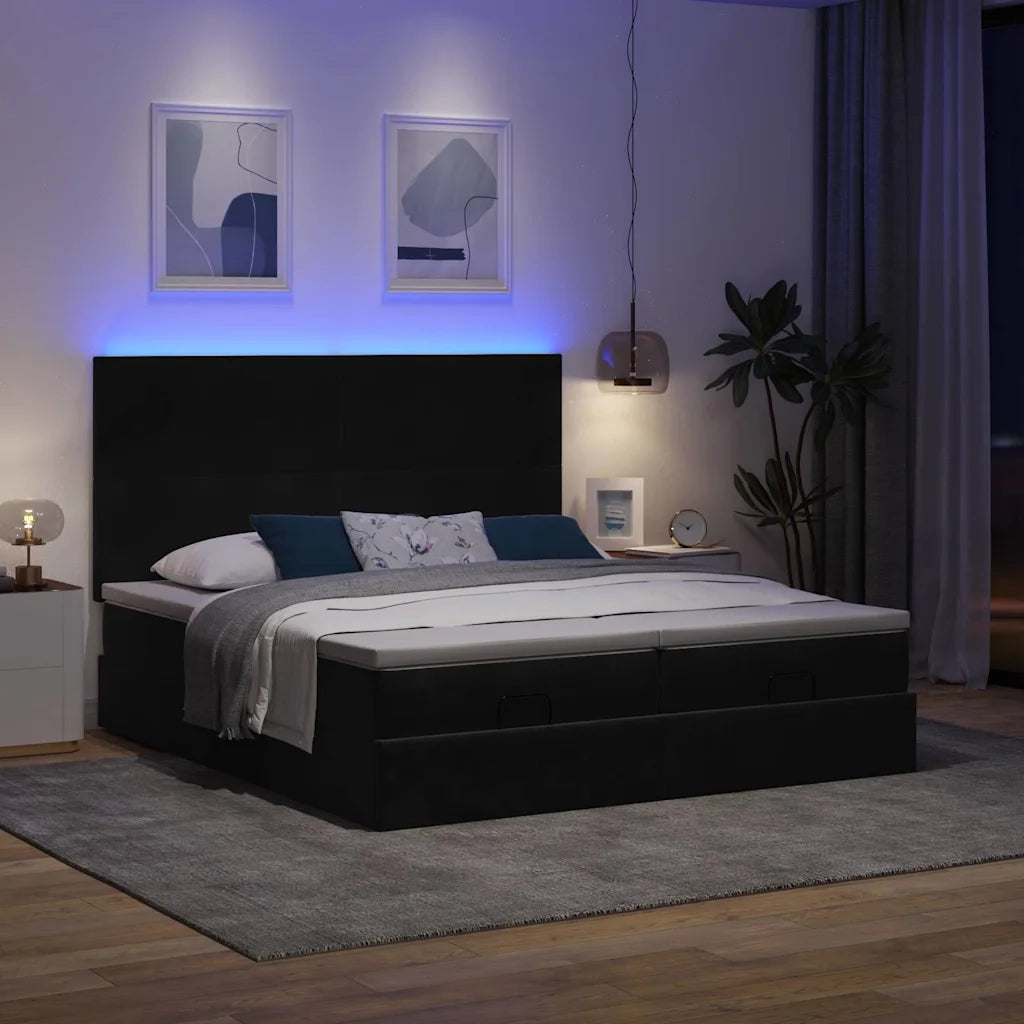 Struttura Letto Pouf con Materassi Nero 180x200 cm in Velluto 3314605